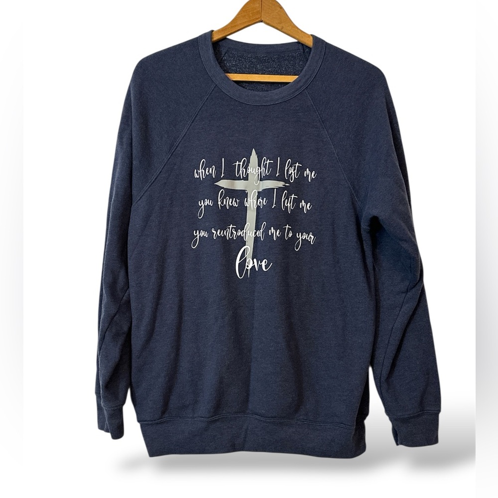 Navy Blue Women’s‎ Christian Cross Sweat Shirt size Small (G28)